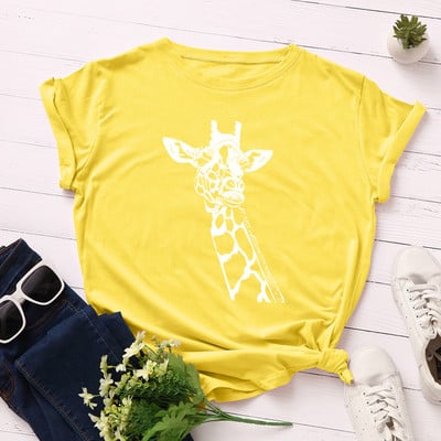 Tricou pentru femei JFUNCY Tricou cu imprimeu de girafe noi Tricou pentru femeie cu mânecă scurtă din bumbac Topuri Tricou de vară pentru femei