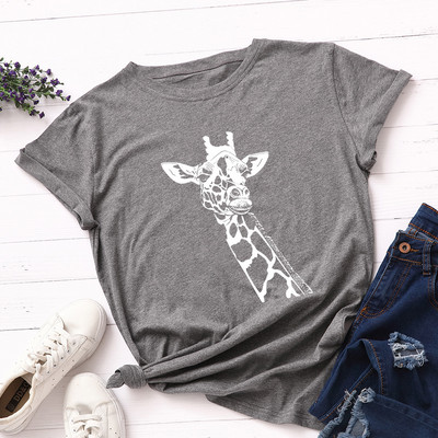 Tricou pentru femei JFUNCY Tricou cu imprimeu de girafe noi Tricou pentru femeie cu mânecă scurtă din bumbac Topuri Tricou de vară pentru femei