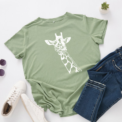 Tricou pentru femei JFUNCY Tricou cu imprimeu de girafe noi Tricou pentru femeie cu mânecă scurtă din bumbac Topuri Tricou de vară pentru femei