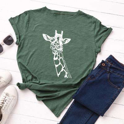 Tricou pentru femei JFUNCY Tricou cu imprimeu de girafe noi Tricou pentru femeie cu mânecă scurtă din bumbac Topuri Tricou de vară pentru femei