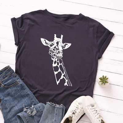 Tricou pentru femei JFUNCY Tricou cu imprimeu de girafe noi Tricou pentru femeie cu mânecă scurtă din bumbac Topuri Tricou de vară pentru femei