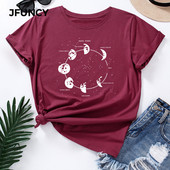 JFUNCY Oversize Γυναικεία μπλουζάκια Funny Moon Print Graphic Tshirt Γυναικεία πουκάμισα Καλοκαιρινό casual κοντομάνικο Basic T-shirt από βαμβακερό μπλουζάκι