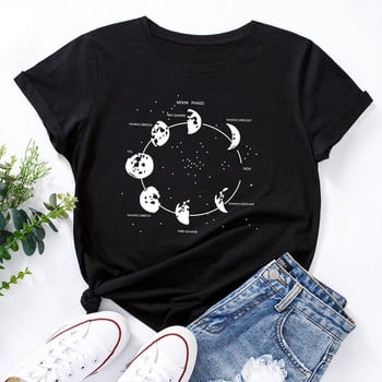 JFUNCY Oversize Γυναικεία μπλουζάκια Funny Moon Print Graphic Tshirt Γυναικεία πουκάμισα Καλοκαιρινό casual κοντομάνικο Basic T-shirt από βαμβακερό μπλουζάκι