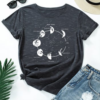 JFUNCY Oversize Γυναικεία μπλουζάκια Funny Moon Print Graphic Tshirt Γυναικεία πουκάμισα Καλοκαιρινό casual κοντομάνικο Basic T-shirt από βαμβακερό μπλουζάκι