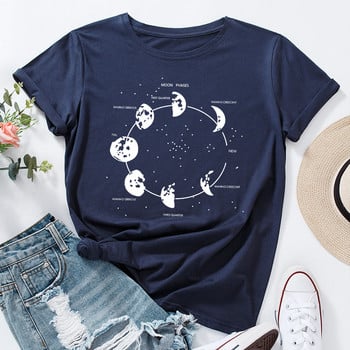 JFUNCY Oversize Γυναικεία μπλουζάκια Funny Moon Print Graphic Tshirt Γυναικεία πουκάμισα Καλοκαιρινό casual κοντομάνικο Basic T-shirt από βαμβακερό μπλουζάκι