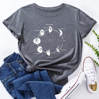 JFUNCY Oversize Γυναικεία μπλουζάκια Funny Moon Print Graphic Tshirt Γυναικεία πουκάμισα Καλοκαιρινό casual κοντομάνικο Basic T-shirt από βαμβακερό μπλουζάκι