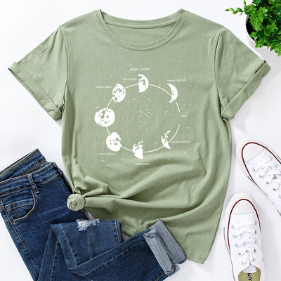 JFUNCY Oversize Γυναικεία μπλουζάκια Funny Moon Print Graphic Tshirt Γυναικεία πουκάμισα Καλοκαιρινό casual κοντομάνικο Basic T-shirt από βαμβακερό μπλουζάκι