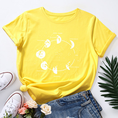 JFUNCY Oversize Γυναικεία μπλουζάκια Funny Moon Print Graphic Tshirt Γυναικεία πουκάμισα Καλοκαιρινό casual κοντομάνικο Basic T-shirt από βαμβακερό μπλουζάκι