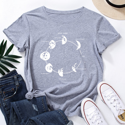 JFUNCY Oversize Γυναικεία μπλουζάκια Funny Moon Print Graphic Tshirt Γυναικεία πουκάμισα Καλοκαιρινό casual κοντομάνικο Basic T-shirt από βαμβακερό μπλουζάκι