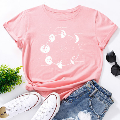 JFUNCY Oversize Γυναικεία μπλουζάκια Funny Moon Print Graphic Tshirt Γυναικεία πουκάμισα Καλοκαιρινό casual κοντομάνικο Basic T-shirt από βαμβακερό μπλουζάκι