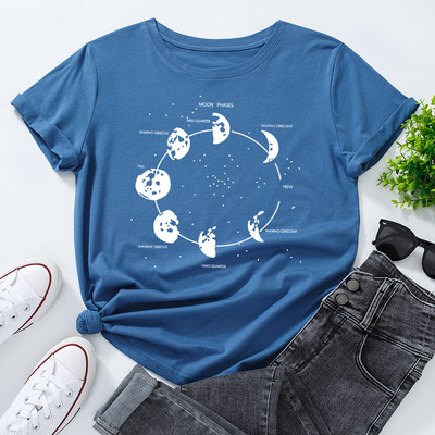 JFUNCY Oversize Γυναικεία μπλουζάκια Funny Moon Print Graphic Tshirt Γυναικεία πουκάμισα Καλοκαιρινό casual κοντομάνικο Basic T-shirt από βαμβακερό μπλουζάκι