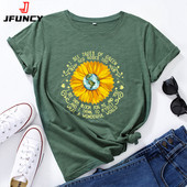 JFUNCY Tricou supradimensionat pentru femei cu mânecă scurtă Tricou grafic Floarea-soarelui Pământ Cămașă Topuri pentru femei Vară Tricou din bumbac pentru femei