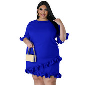 Plus Size 4XL Fashion Ruffles Γυναικείο φόρεμα casual με μισά μανίκια στρογγυλή λαιμόκοψη Μασίφ κομψό γυναικείο μίνι φόρεμα καλοκαιριού