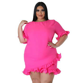 Plus Size 4XL Fashion Ruffles Γυναικείο φόρεμα casual με μισά μανίκια στρογγυλή λαιμόκοψη Μασίφ κομψό γυναικείο μίνι φόρεμα καλοκαιριού