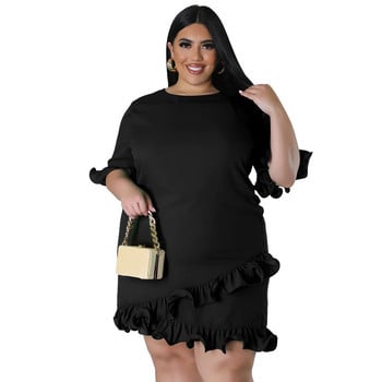 Plus Size 4XL Fashion Ruffles Γυναικείο φόρεμα casual με μισά μανίκια στρογγυλή λαιμόκοψη Μασίφ κομψό γυναικείο μίνι φόρεμα καλοκαιριού