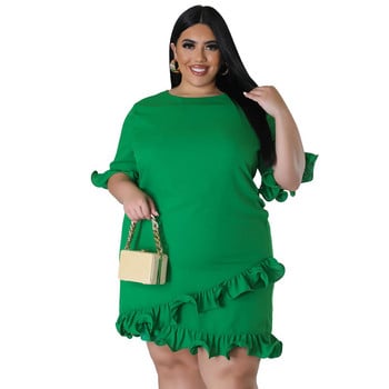 Plus Size 4XL Fashion Ruffles Γυναικείο φόρεμα casual με μισά μανίκια στρογγυλή λαιμόκοψη Μασίφ κομψό γυναικείο μίνι φόρεμα καλοκαιριού