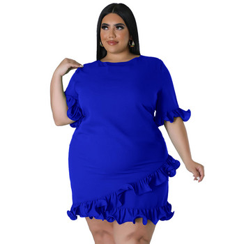 Plus Size 4XL Fashion Ruffles Γυναικείο φόρεμα casual με μισά μανίκια στρογγυλή λαιμόκοψη Μασίφ κομψό γυναικείο μίνι φόρεμα καλοκαιριού