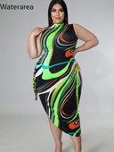 Waterarea Ženska haljina s prugastim printom velike veličine, seksi prsluk bez rukava, nepravilan uzrez, vestido, modna haljina s zavojima sa strane Novo