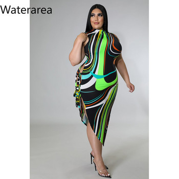 Waterarea Plus Size ριγέ στάμπα Γυναικείο φόρεμα Σέξι γιλέκο αμάνικο ακανόνιστο σώμα Vestido Fashion Side Bandage Φόρεμα Νέο