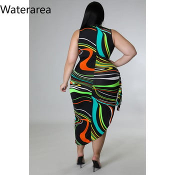 Waterarea Plus Size ριγέ στάμπα Γυναικείο φόρεμα Σέξι γιλέκο αμάνικο ακανόνιστο σώμα Vestido Fashion Side Bandage Φόρεμα Νέο