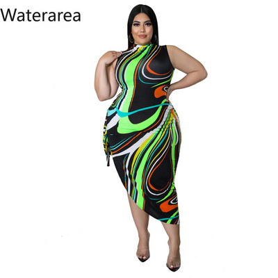 Waterarea Ženska haljina s prugastim printom velike veličine, seksi prsluk bez rukava, nepravilan uzrez, vestido, modna haljina s zavojima sa strane Novo