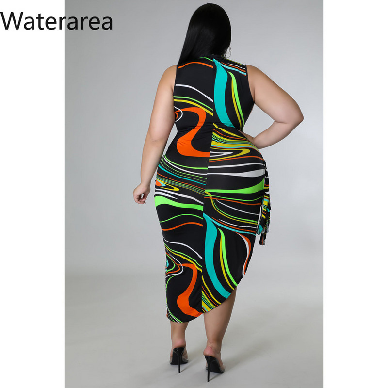 Waterarea Ženska haljina s prugastim printom velike veličine, seksi prsluk bez rukava, nepravilan uzrez, vestido, modna haljina s zavojima sa strane Novo