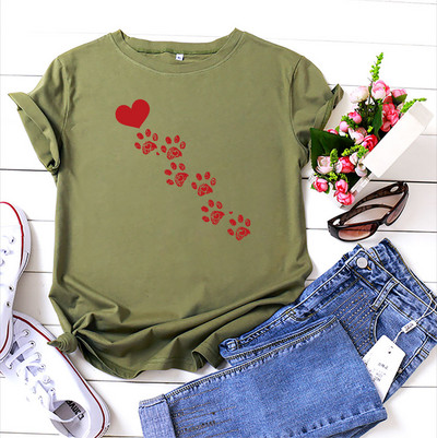 JFUNCY Γυναικείες καλοκαιρινές μπλούζες 100% βαμβακερές υπερμεγέθη κοντομάνικα μπλουζάκια Γυναικεία μπλουζάκια καθημερινά σκυλιά Footprint Lady Tees