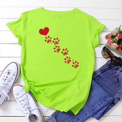 JFUNCY Γυναικείες καλοκαιρινές μπλούζες 100% βαμβακερές υπερμεγέθη κοντομάνικα μπλουζάκια Γυναικεία μπλουζάκια καθημερινά σκυλιά Footprint Lady Tees