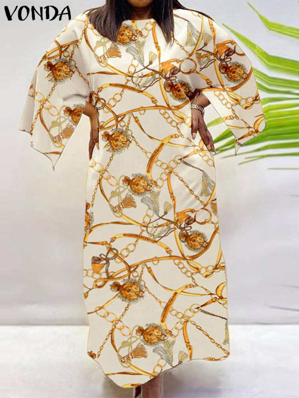 Liela izmēra 5XL VONDA Bohemian Vintage Printed Maxi Kleitas Sieviešu 2023 Vasaras O kakla Ikdienas brīvs halāts ar 3/4 Piedurknēm Gars Sundress