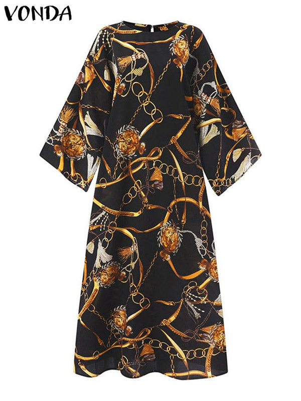 Liela izmēra 5XL VONDA Bohemian Vintage Printed Maxi Kleitas Sieviešu 2023 Vasaras O kakla Ikdienas brīvs halāts ar 3/4 Piedurknēm Gars Sundress