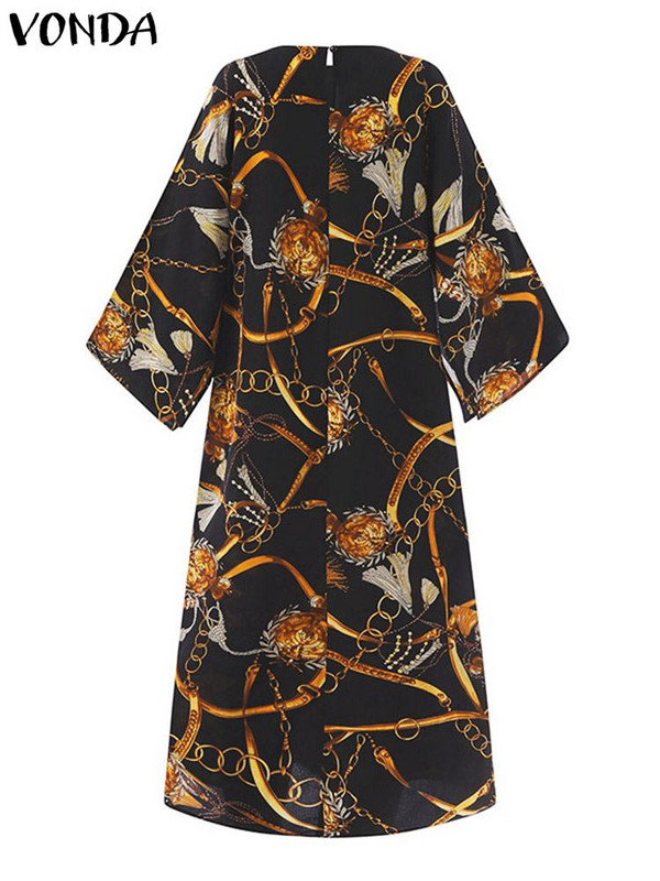 Liela izmēra 5XL VONDA Bohemian Vintage Printed Maxi Kleitas Sieviešu 2023 Vasaras O kakla Ikdienas brīvs halāts ar 3/4 Piedurknēm Gars Sundress