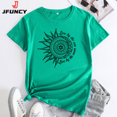 JFUNCY Tricou de vară pentru femei 2022, cu imprimeu la modă, tricou cu mânecă scurtă, ocazional, tricou largi, topuri din bumbac pentru femei, îmbrăcăminte pentru femei