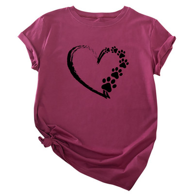 JFUNCY moteriški viršutiniai 100 % medvilniniai laisvi marškinėliai Love Print Moteriški marškinėliai Moteriški vasaros marškinėliai trumpomis rankovėmis moteriški marškinėliai