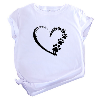 JFUNCY moteriški viršutiniai 100 % medvilniniai laisvi marškinėliai Love Print Moteriški marškinėliai Moteriški vasaros marškinėliai trumpomis rankovėmis moteriški marškinėliai