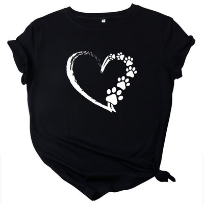 JFUNCY moteriški viršutiniai 100 % medvilniniai laisvi marškinėliai Love Print Moteriški marškinėliai Moteriški vasaros marškinėliai trumpomis rankovėmis moteriški marškinėliai