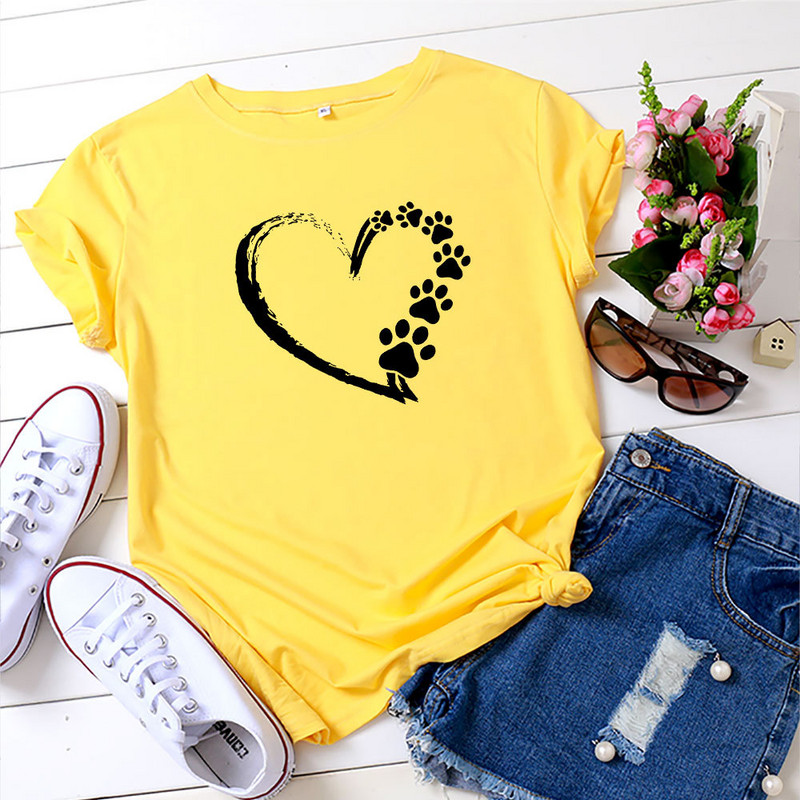 JFUNCY moteriški viršutiniai 100 % medvilniniai laisvi marškinėliai Love Print Moteriški marškinėliai Moteriški vasaros marškinėliai trumpomis rankovėmis moteriški marškinėliai