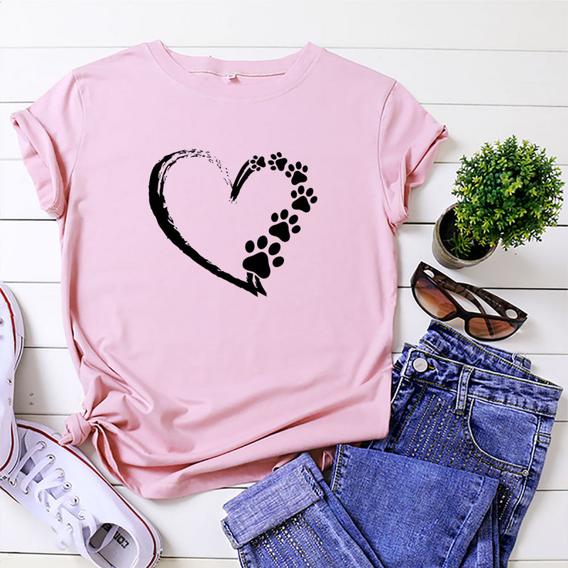 JFUNCY moteriški viršutiniai 100 % medvilniniai laisvi marškinėliai Love Print Moteriški marškinėliai Moteriški vasaros marškinėliai trumpomis rankovėmis moteriški marškinėliai