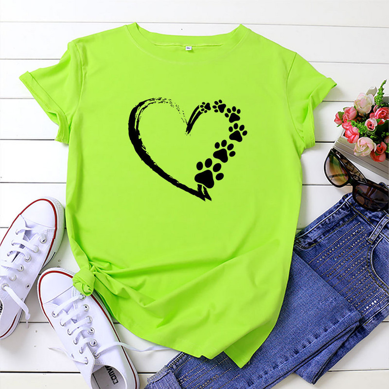 JFUNCY moteriški viršutiniai 100 % medvilniniai laisvi marškinėliai Love Print Moteriški marškinėliai Moteriški vasaros marškinėliai trumpomis rankovėmis moteriški marškinėliai