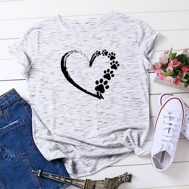 JFUNCY moteriški viršutiniai 100 % medvilniniai laisvi marškinėliai Love Print Moteriški marškinėliai Moteriški vasaros marškinėliai trumpomis rankovėmis moteriški marškinėliai