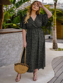 Liela izmēra sieviešu kleitas vasaras īsām piedurknēm Eleganta sievietēm ar ziedu apdruku Midi kleita ikdienišķa brīva sieviešu liela izmēra apģērbs 4XL