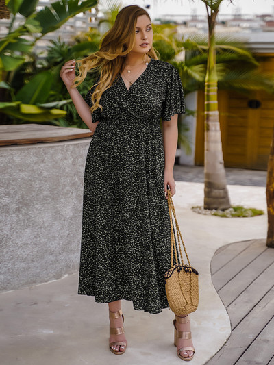 Liela izmēra sieviešu kleitas vasaras īsām piedurknēm Eleganta sievietēm ar ziedu apdruku Midi kleita ikdienišķa brīva sieviešu liela izmēra apģērbs 4XL