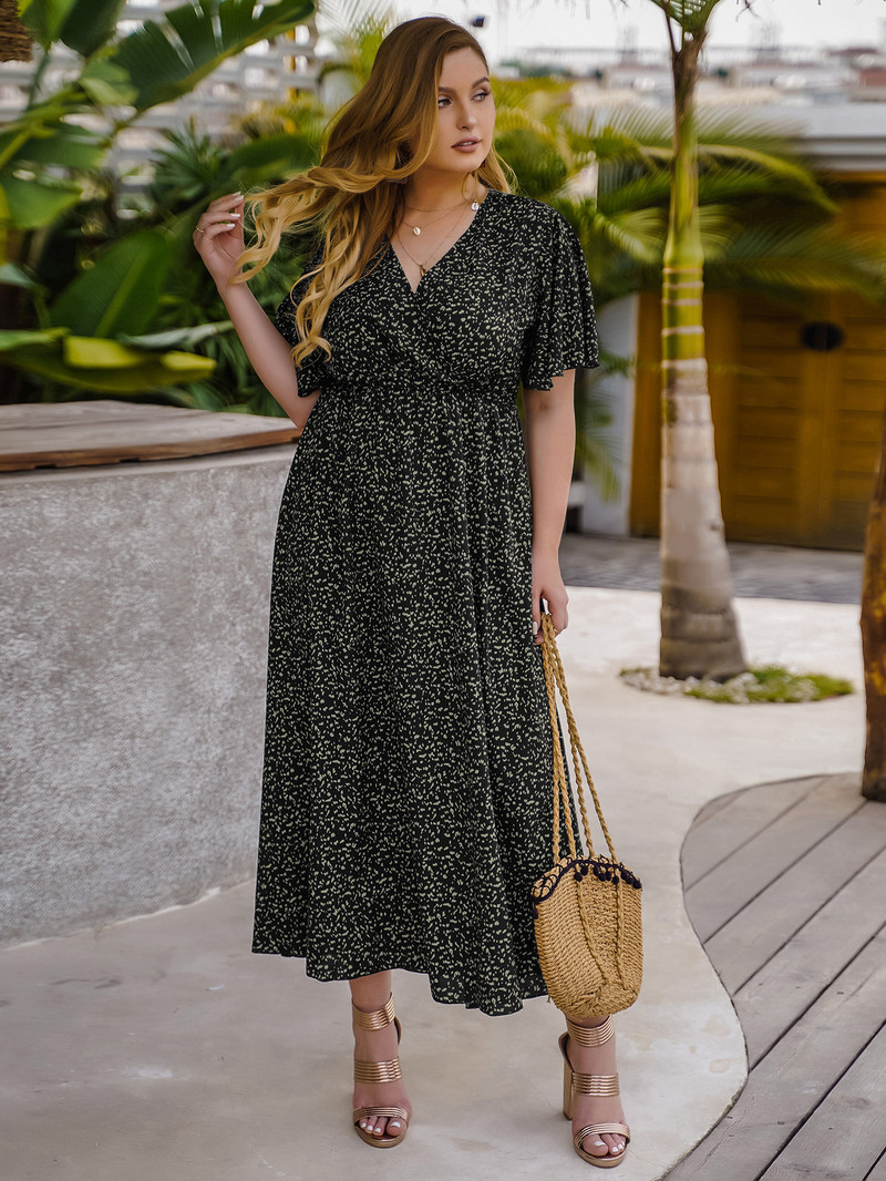 Liela izmēra sieviešu kleitas vasaras īsām piedurknēm Eleganta sievietēm ar ziedu apdruku Midi kleita ikdienišķa brīva sieviešu liela izmēra apģērbs 4XL