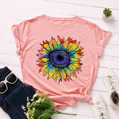 JFUNCY moteriški marškinėliai Nauji spalvingi marškinėliai Moteriški trumpomis rankovėmis medvilniniai marškinėliai Viršutiniai moteriški vasaros marškinėliai