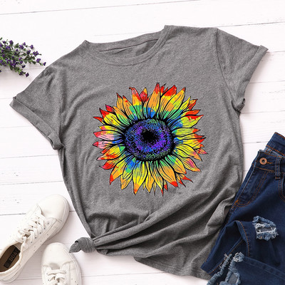 JFUNCY moteriški marškinėliai Nauji spalvingi marškinėliai Moteriški trumpomis rankovėmis medvilniniai marškinėliai Viršutiniai moteriški vasaros marškinėliai