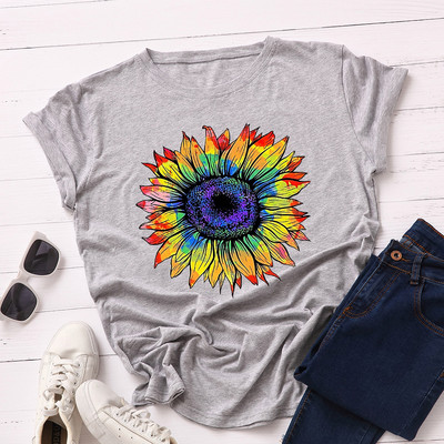 JFUNCY moteriški marškinėliai Nauji spalvingi marškinėliai Moteriški trumpomis rankovėmis medvilniniai marškinėliai Viršutiniai moteriški vasaros marškinėliai