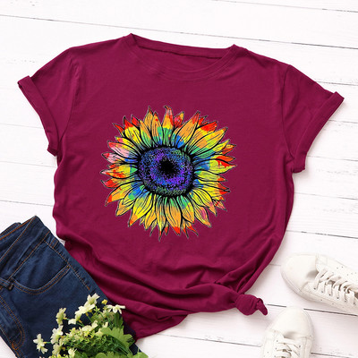 JFUNCY moteriški marškinėliai Nauji spalvingi marškinėliai Moteriški trumpomis rankovėmis medvilniniai marškinėliai Viršutiniai moteriški vasaros marškinėliai