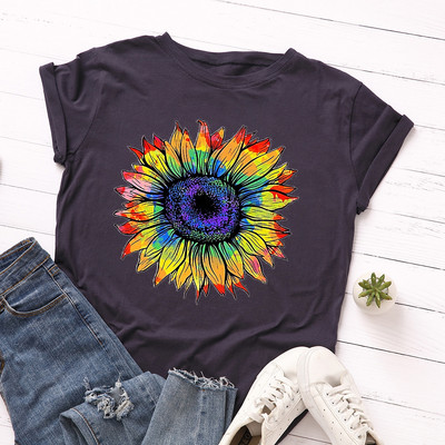 JFUNCY moteriški marškinėliai Nauji spalvingi marškinėliai Moteriški trumpomis rankovėmis medvilniniai marškinėliai Viršutiniai moteriški vasaros marškinėliai