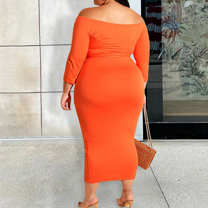 Casual Crown Graphic Print Sexy One Word γιακά Επίδεσμος Μανίκι τριών τετάρτων μακριά Midi Τσάντα ώμου Hip Plus Size Γυναικεία φορέματα