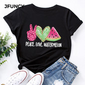 JFUNCY 5XL női póló nyári rövid ujjú pamut nyomott póló női felsők túlméretes női alkalmi póló