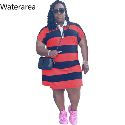 Waterarea liela izmēra svītrainas Āfrikas kleitas sievietēm Modes ikdienas polo apkakle ar īsām piedurknēm Mini Midi Vestido Retro Comfort